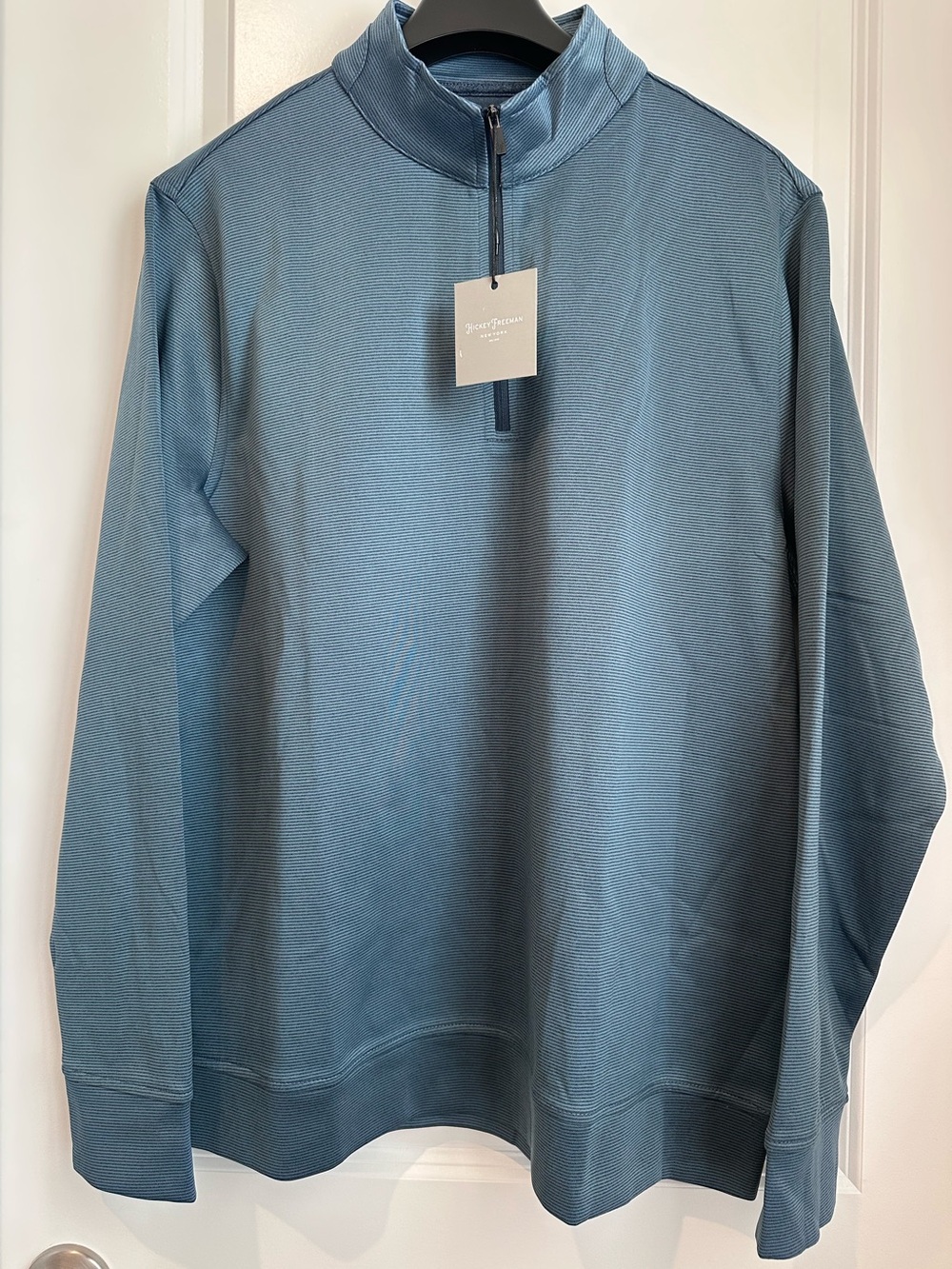 Hickey Freeman Men's Denim Blue Stripe 1/4 Zip Pullover Long Sleeve Golf Size L